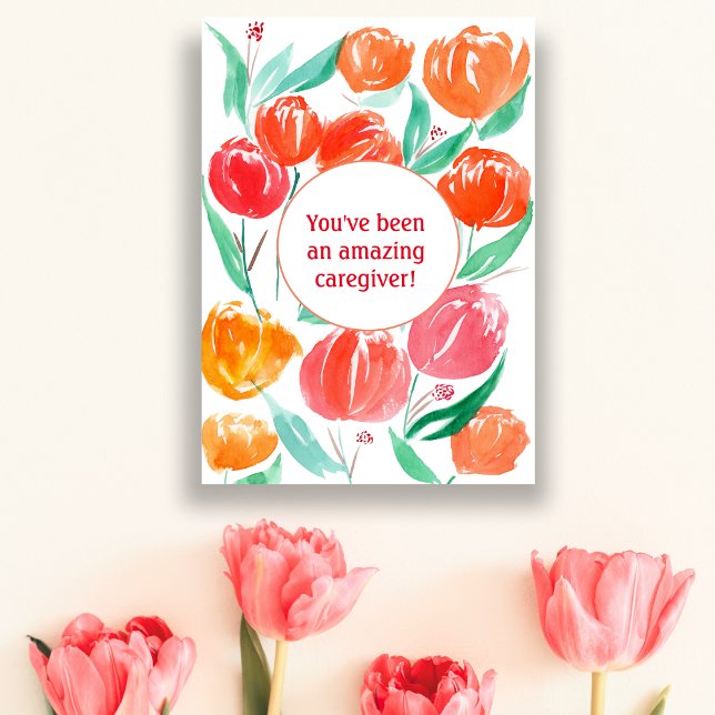 Cartão Muito Obrigado Cartaz De Tulipas De Aquarela (Express gratitude with tulip-adorned card. Perfect for caregivers, nurses, and volunteers.)