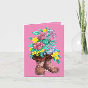 Cartão Mukluks w/Flowers Watercolor Design Obrigado