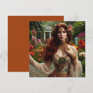 Cartão Mulher 1 dourada pré-raphaelita no jardim