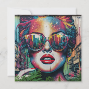 Cartão Mulher Abstrata de Óculos de Sol Arte de IA em Bra