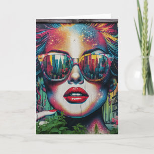 Cartão Mulher Abstrata de Óculos de Sol Arte de IA em Bra