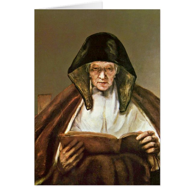 Cartão Mulher adulta da leitura por Rembrandt Van Rijn (Frente)