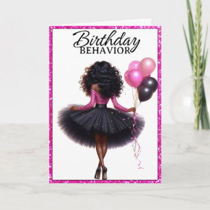 Cartão Mulher afro-americana chinesa rosa/aniversário neg