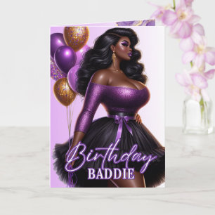 Cartão Mulher Afro-Americana Glamurosa Aniversário Roxo