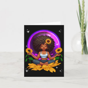 Cartão Mulher Afro Yoga Sunflower Malhação fantasia Orgul