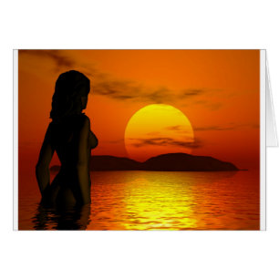 Cartão mulher antes do pôr do sol