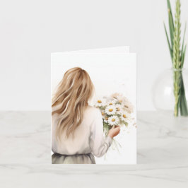 Cartão Mulher Aquarela com margarida