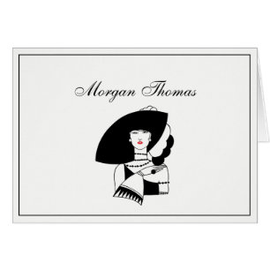 Cartão Mulher Art Déco de Grande Chapéu Luvas RL