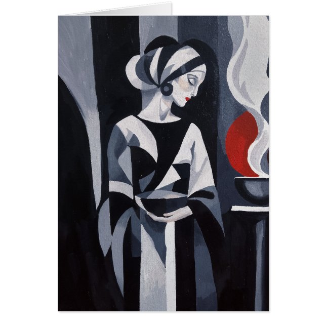Cartão Mulher Art Déco Preto e Branco (Frente)