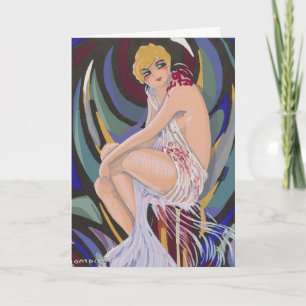 Cartão Mulher Art Déco Vintage com Cortinas por S. Chompr
