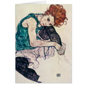 Cartão Mulher assentada Schiele de Egon