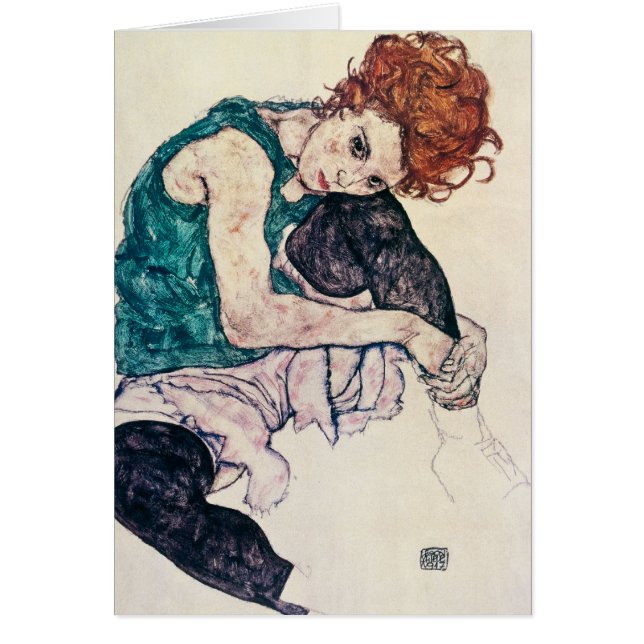 Cartão Mulher assentada Schiele de Egon (Frente)