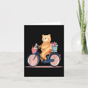 Cartão Mulher Bonita de Bicicleta com Gráfico de Urso Ted
