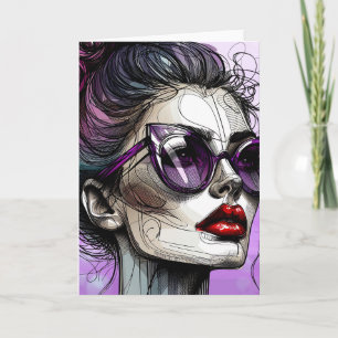 Cartão Mulher Bonita de Óculos de Sol e Óculos de Sol Rox
