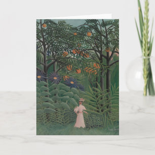Cartão Mulher Caminhando em uma Floresta Exótica, Henri R