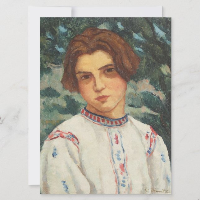 Cartão Mulher camponesa romena (por Stefan Dimitrescu) (Frente)