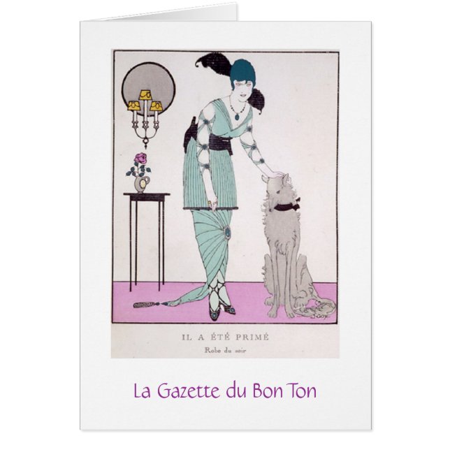 Cartão Mulher & cão franceses do vintage, (Frente)