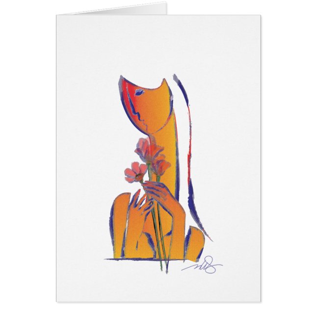 Cartão Mulher com Flores Vermelhas Expressiona Abstrato A (Frente)