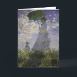 Cartão Mulher com Guarda-Sol de Claude Monet, Arte Antiga<br><div class="desc">O Passeio, Camille Monet e Seu Filho Jean (Mulher com um Guarda-Sol) (1875) de Claude Monet é uma pintura vintage de família impressionista de arte fina. Uma mãe passeando com seu filho pequeno em um campo ou prado de primavera. Ela está segurando um guarda-sol e vestindo um lindo vestido soprando...</div>