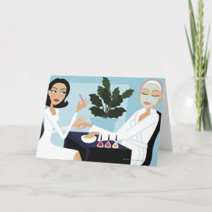 Cartão Mulher com manicura e rosto no spa