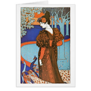Cartão Mulher com pavões - Louis Rhead