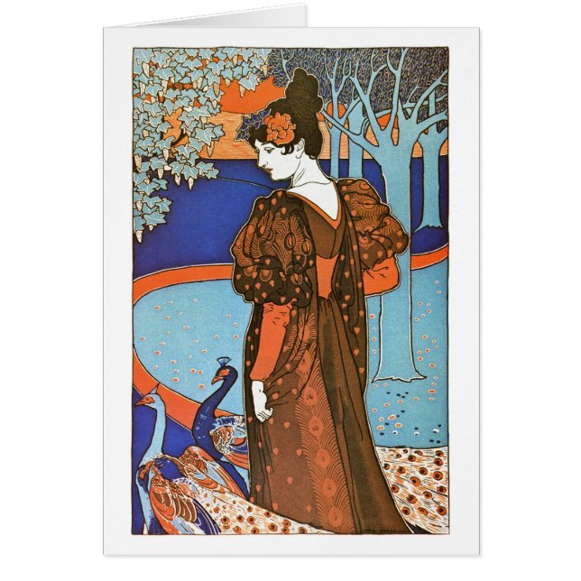 Cartão Mulher com pavões - Louis Rhead (Frente)