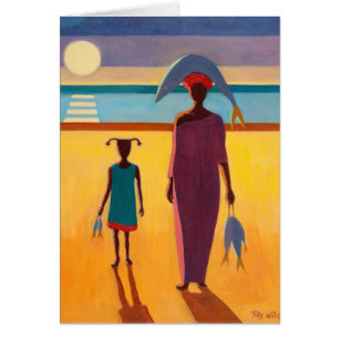 Cartão Mulher com peixes