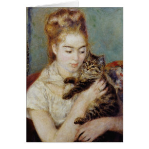 Cartão Mulher com um gato por Pierre-Auguste Renoir