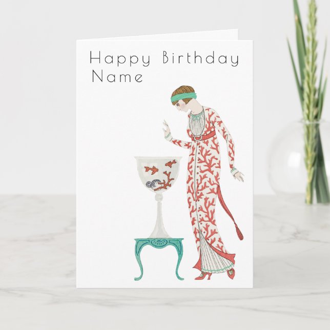 Cartão Mulher com Urna George Barbier Art Déco Aniversári (Frente)