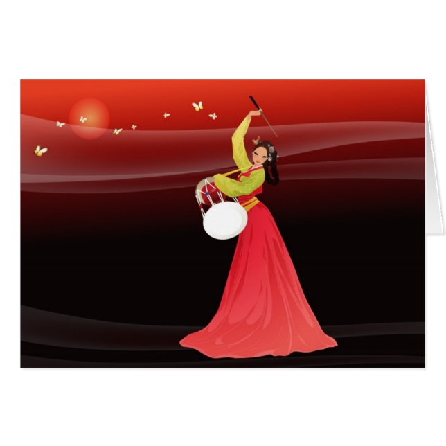 Cartão Mulher coreana que veste um hanbok (Frente Horizontal)