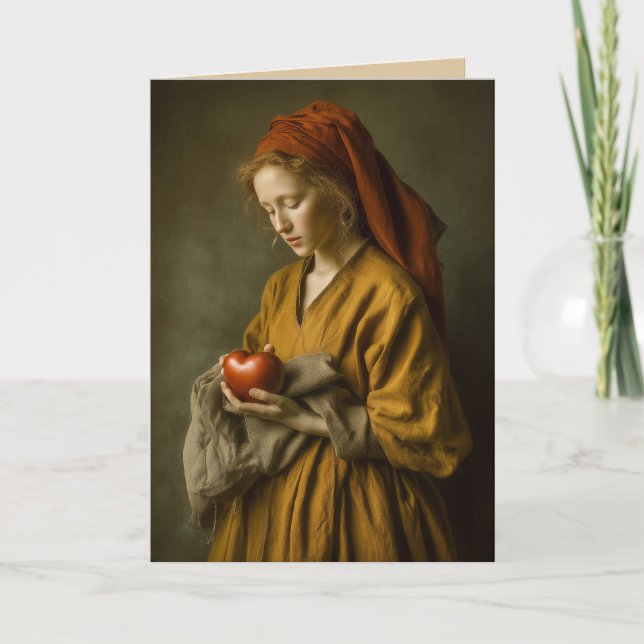 Cartão Mulher da Renascença Segurando Coração (Frente)