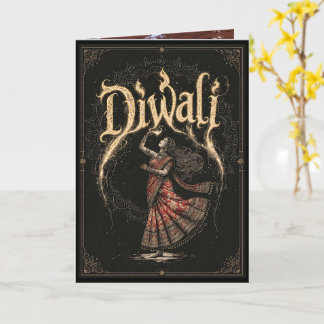 Cartão Mulher Dançando Diwali Com Lâmpada