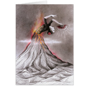 Cartão Mulher dançante moça vulcão surreal lápis