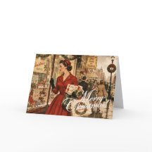 Mulher de 1950 fazendo compras de Natal