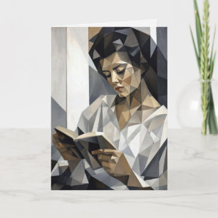 Cartão Mulher de Aniversário Lendo um Livro Forma de Arte