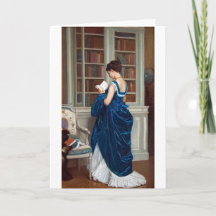 Cartão Mulher de azul, lendo um livro