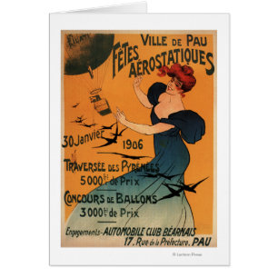 Cartão Mulher de Cabeça Vermelha Aguarda Balões - Poster