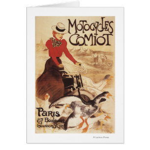 Cartão Mulher de Comiot Motocycles e poster do Promo dos