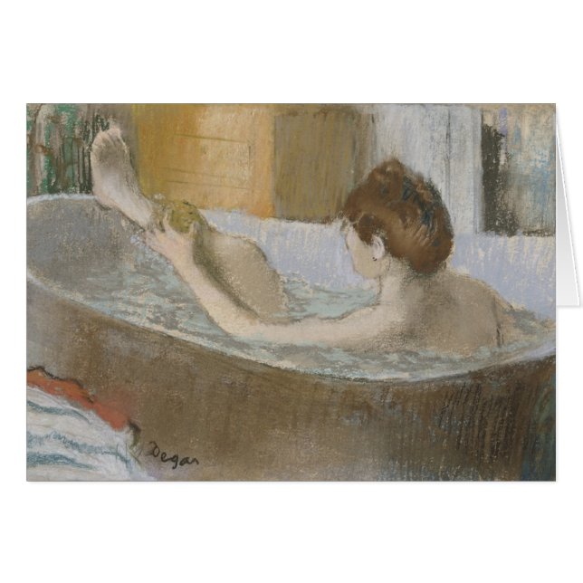 Cartão Mulher de Edgar Degas | em seu banho, limpando seu (Frente Horizontal)