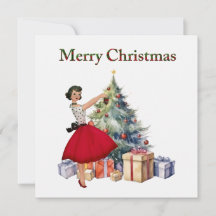 Mulher do Natal de 1950 com árvore de Natal