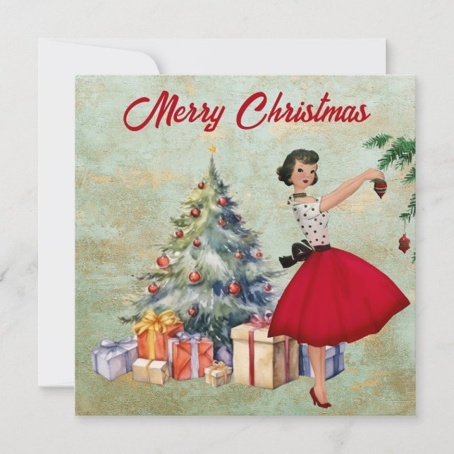 Cartão Mulher do Natal de 1950 Feliz Natal  (Frente)