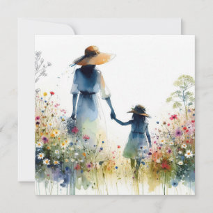 Cartão Mulher e Criança com Flores Floral Dia das Mães