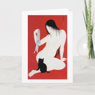 Cartão Mulher e Gatinho Negro, Takahashi Shotei