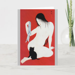 Cartão Mulher e Gatinho Negro, Takahashi Shotei