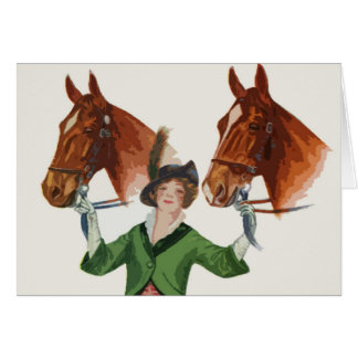 Cartão Mulher elegante com cavalos