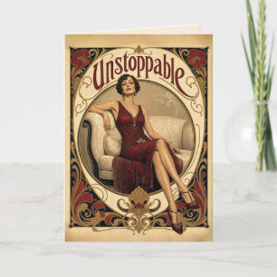 Cartão Mulher Elegante de Aniversário no Estilo Art Nouve