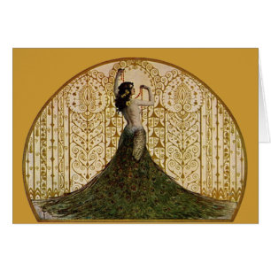 Cartão Mulher em uma saia do pavão