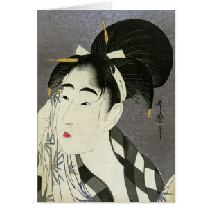 Cartão Mulher Esfregando Suor Utamaro Bela Arte Japonesa