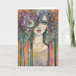 Cartão Mulher Fantasia Boêmia Cigana Arte Abstrata Colori