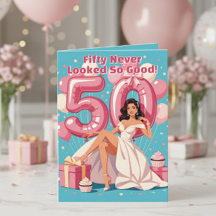 Cartão Mulher Glamorosa Elegante 50ª Aniversário Saudação